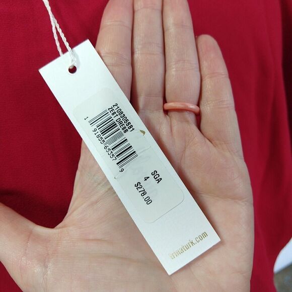 Trina Turk Zest Dress Size 4 NWT Sangria Red Batwing Shirred Skirt Surplice - Picture 8 of 12